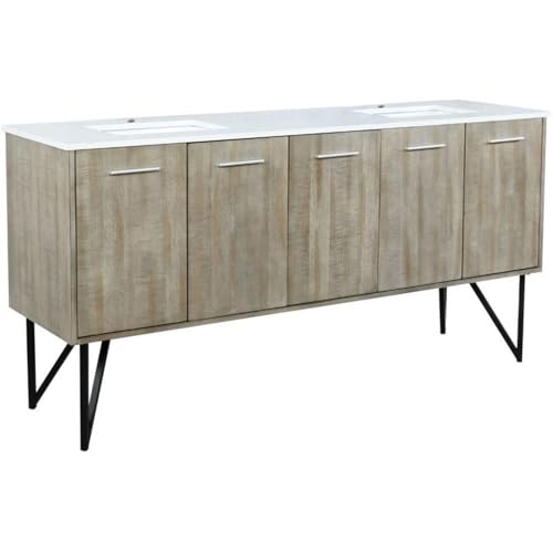 Rustic Acacia Double Bath Vanity 72 in. W x 20 in. D, with White Quartz Top