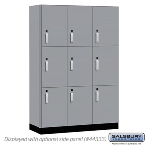 Salsbury 18 Wide Premier Wood Locker-Triple Tier-3 Wide-6 Feet High-18” Deep-Winter Fog-Silver Electronic Locks
