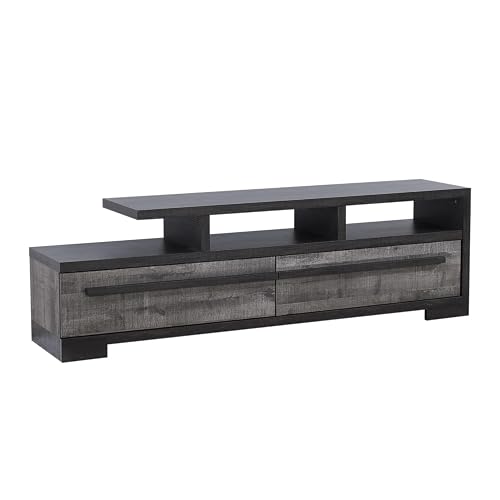 Ruthe TV Stand Media Console with 2 Drawers, Shelves, Black Gray Wood