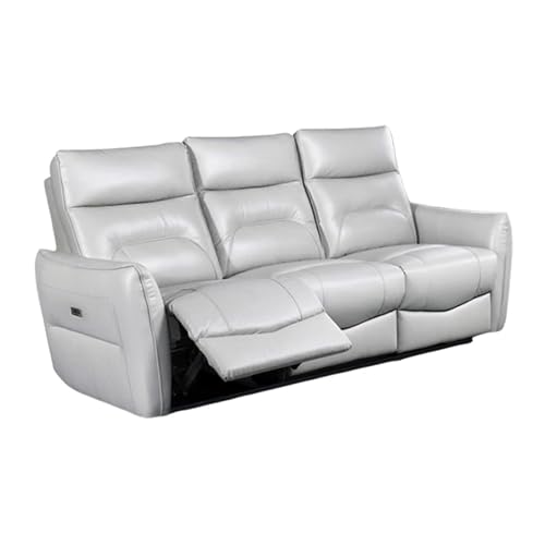 Teren Power Recliner Sofa, 86 Inch, Contemporary Gray Grain Leather