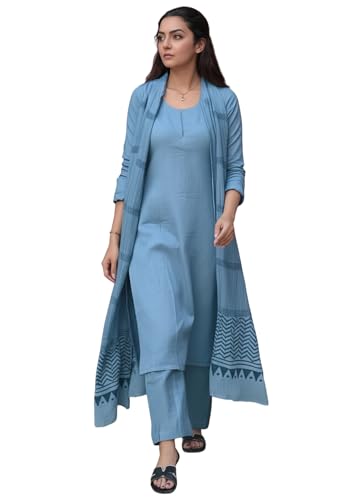 Gosriki WomenS Rayon Viscose Straight Solid Kurta With Pant And Dupatta (Raja Saab Light Blue-Vks15-Gs_Xl_Light Blue_X-Large)