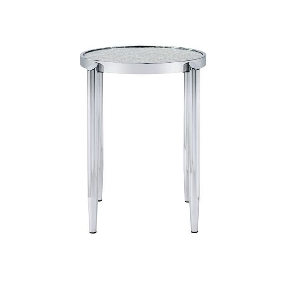 End Table with Tubular Rounded Legs and Frosted Glass Top, Silver