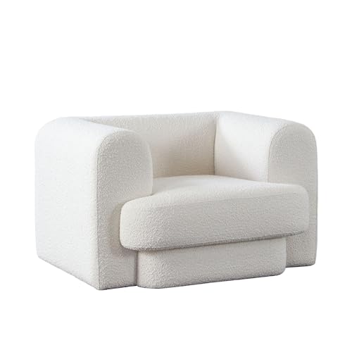 Foxo Retro Oversize Chair, Padded Ivory Velvet, 44 Inch Wide, Solid Wood