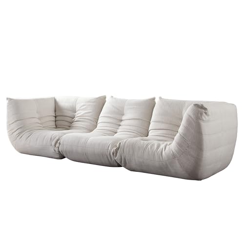 Ezee 3pc Modular Sofa Set, Low Profile Floor Seating Cream Pleated Polyester