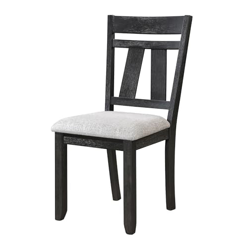 Riby Dining Chair Set of 2, Black Wood Frame, Gray Linen Seating