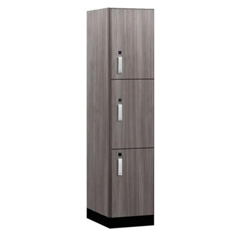 Salsbury 18 Wide Premier Wood Locker-Triple Tier-1 Wide-6 Feet High-21” Deep-Skyline Walnut-Silver Electronic Locks