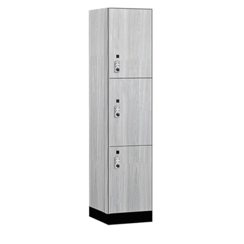 Salsbury 18 Wide Premier Wood Locker-Triple Tier-1 Wide-6 Feet High-18” Deep-Silver Teak-Silver Resettable Combination Locks