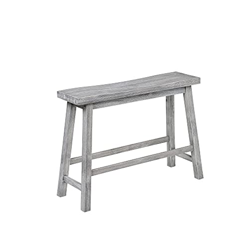 Benjara Saddle Design Wooden Bench With Grain Details, Gray
