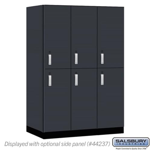 Salsbury 18 Wide Premier Wood Locker-Double Tier-3 Wide-6 Feet High-24” Deep-Carbon Mesh-Silver Electronic Locks