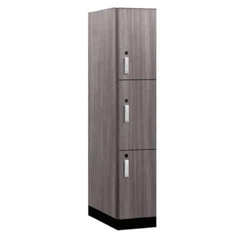 Salsbury 15 Wide Premier Wood Locker-Triple Tier-1 Wide-6 Feet High-24” Deep-Skyline Walnut-Silver Electronic Locks