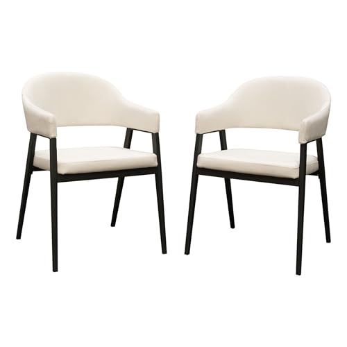 Arie Dining Side Chair Set of 2, Cream White Polyester, Black Legs