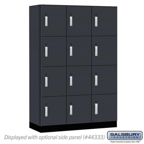 Salsbury 18 Wide Premier Wood Locker-Four Tier-3 Wide-6 Feet High-18” Deep-Carbon Mesh-Silver Electronic Locks