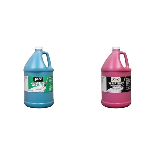 Casafoyer Washable Versatemp Heavy Bodied Tempera Paint, Turquoise & Magenta, 1 Gallon Combo Kit for Art Projects and Classroom Use