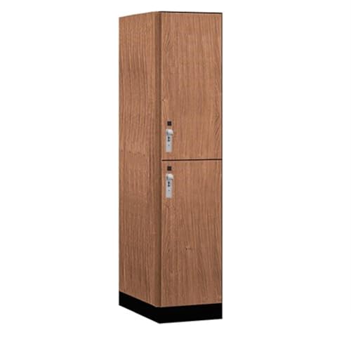 Salsbury 18 Wide Premier Wood Locker-Double Tier-1 Wide-6 Feet High-24” Deep-Red Oak-Silver Hasps