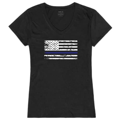 Graphic V-Neck,Thin Blue Line, Black, S