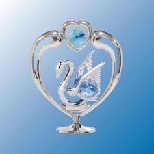Chrome Plated Swan/Heart with Blue Austrian Crystals