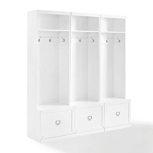Casafoyer Furniture Harper 3-Piece Hall Tree Entryway Set with Storage Bench and Coat Rack Hooks for Hanging, White