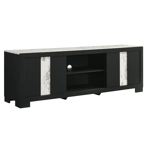 Amey TV Stand Media Cabinet, 2 Sliding Doors and 2 Shelves, Black Wood