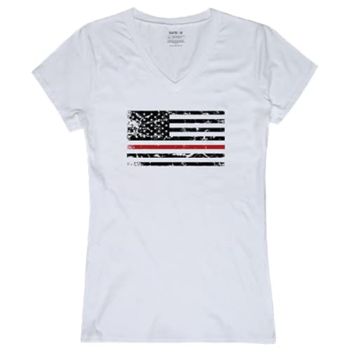 Graphic V-Neck, Thin Red Line, White, S