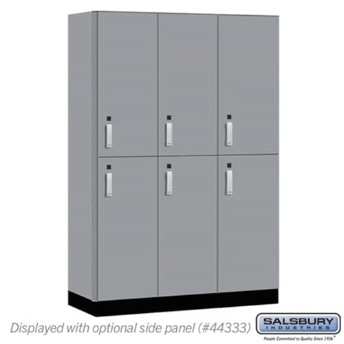 Salsbury 18 Wide Premier Wood Locker-Double Tier-3 Wide-6 Feet High-18” Deep-Winter Fog-Silver Electronic Locks