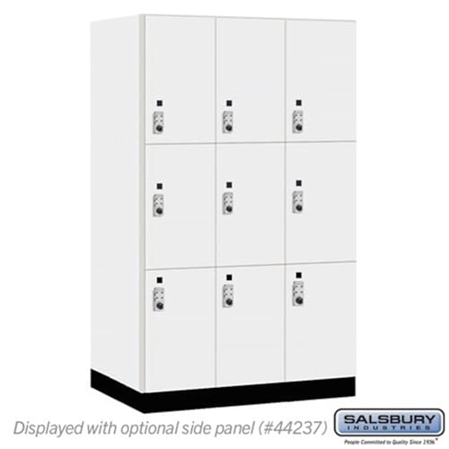 Salsbury 15 Wide Premier Wood Locker-Triple Tier-3 Wide-6 Feet High-24” Deep-Arctic White-Silver Resettable Combination Locks