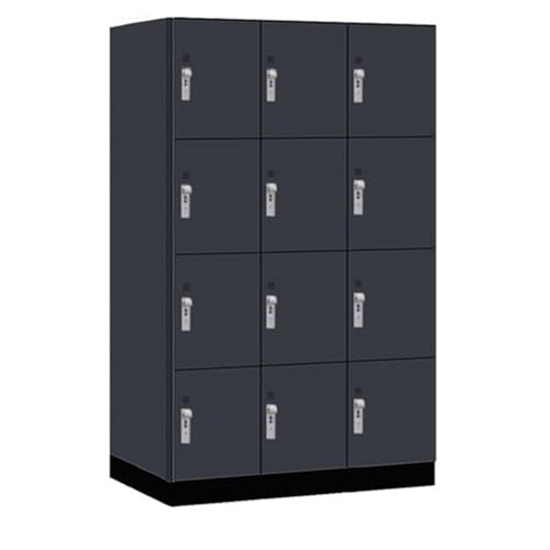 Salsbury 15 Wide Premier Wood Locker-Four Tier-3 Wide-6 Feet High-24” Deep-Carbon Mesh-Silver Hasps