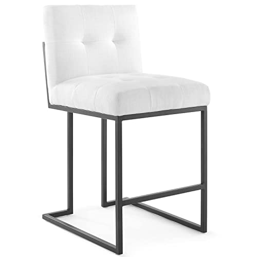 Casafoyer Privy Black Stainless Steel Upholstered Fabric Counter Stool, White