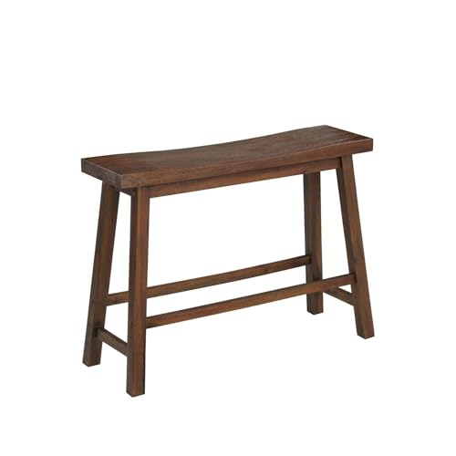 Casafoyer Sonoma Bench [Chestnut Wire-Brush]-Rustic Farmhouse Style Saddle Bench for Dining Room or Kitchen-Seats 2-Eco-Friendly Rubberwood-Multi-Step Wire-Brush Finish-Stable and Easy Assembly-By