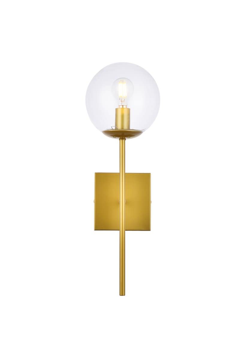 Living District Indoor Modern Home Decorative Bright Ceiling Neri 1 Light Brass And Clear Glass Wall Sconce