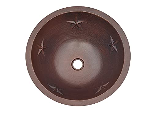 INNOVA COPPER ROUND BATH SINK 5 STARS DESIGN FLAT LIP 17X17X6 G18 DARK BROWN