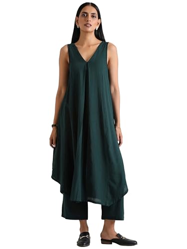 Gosriki WomenS Rayon Viscose Flared Solid Kurta With Pant (Unaisa Dark Green-Gs_4Xl_Dark Green_Xxxx-Large)