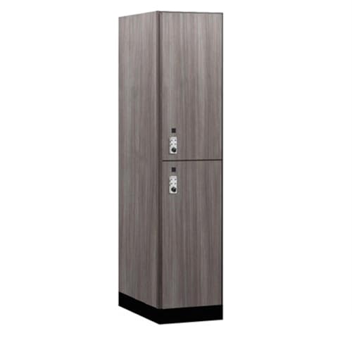 Salsbury 18 Wide Premier Wood Locker-Double Tier-1 Wide-6 Feet High-24” Deep-Skyline Walnut-Silver Resettable Combination Locks