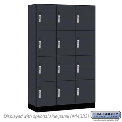 Salsbury 15 Wide Premier Wood Locker-Four Tier-3 Wide-6 Feet High-18” Deep-Carbon Mesh-Silver Hasps