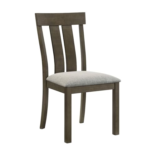 Omal Set of 2 Dining Chairs, Brown Wood Slatted Back, Gray Fabric Seat