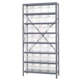 8 Shelf Open Unit W/28 Bins Clear