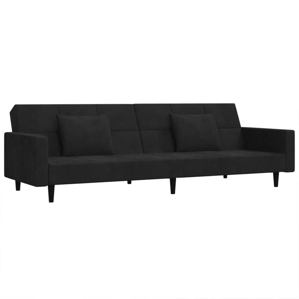 vidaXL 2-Seater Sofa Bed with Two Pillows Black Velvet