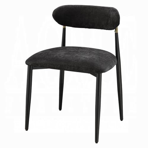 Vonn Side Dining Chair Set of 2, Black Chenille, Curved, Metal Legs