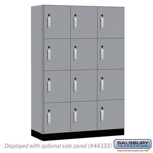 Salsbury 18 Wide Premier Wood Locker-Four Tier-3 Wide-6 Feet High-18” Deep-Winter Fog-Silver Electronic Locks