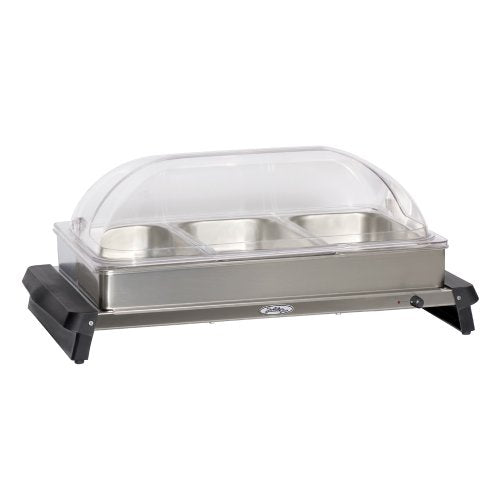 Professional Triple Buffet Server w/ Charcoal Base & Rolltop Lid