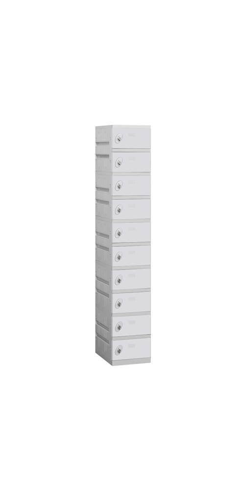 12 Wide Ten Tier Plastic Locker - 1 Wide - 6 Feet High - 18 Inches Deep - Gray - Unassembled