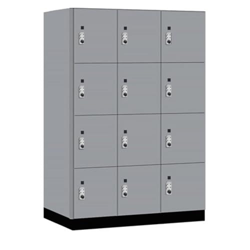 Salsbury 18 Wide Premier Wood Locker-Four Tier-3 Wide-6 Feet High-24” Deep-Winter Fog-Silver Resettable Combination Locks