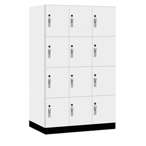 Salsbury 15 Wide Premier Wood Locker-Four Tier-3 Wide-6 Feet High-24” Deep-Arctic White-Silver Hasps