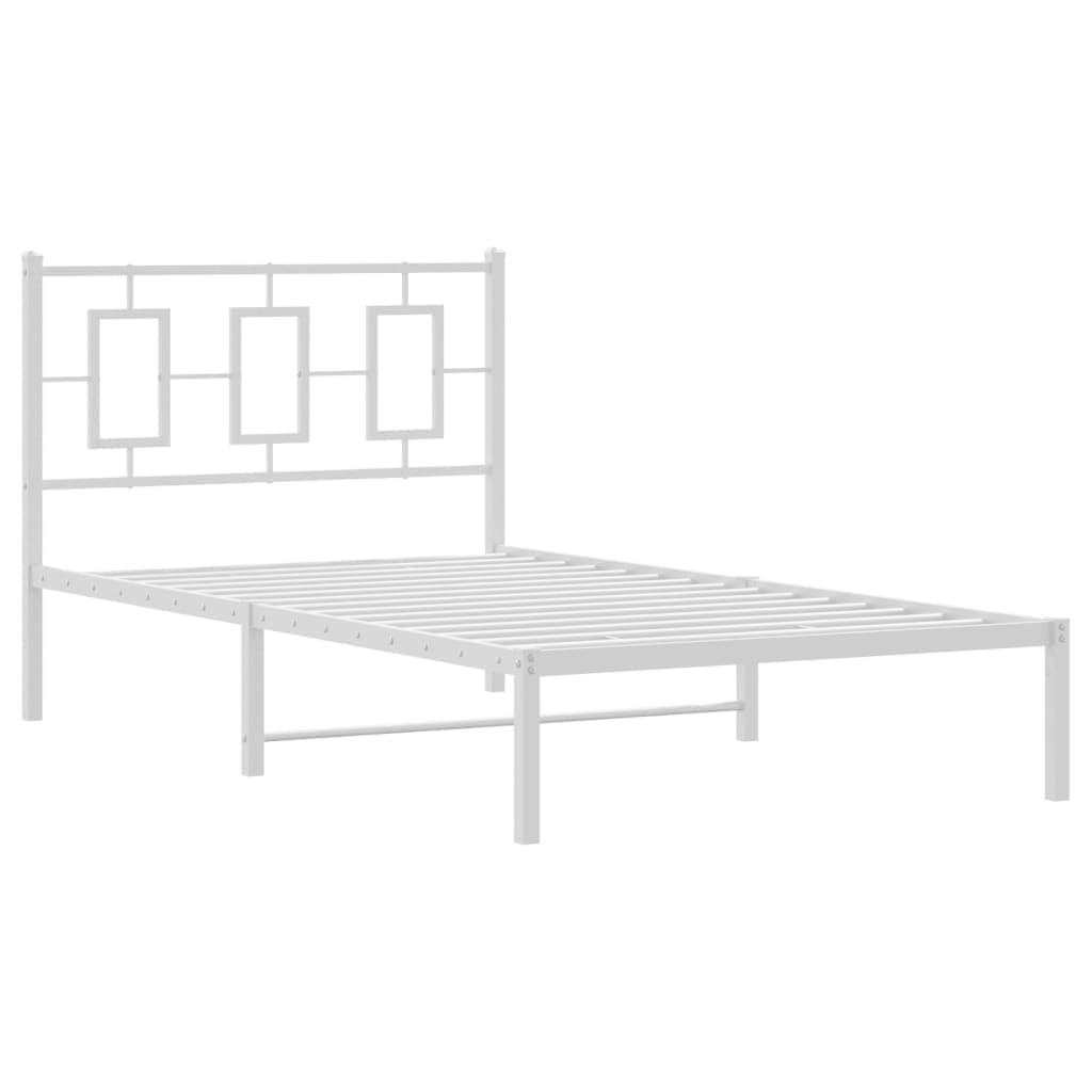 vidaXL Metal Bed Frame with Headboard White 39.4x78.7"