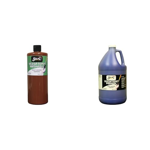 Casafoyer Washable Versatemp Heavy Bodied Tempera Paint Brown 1 Quart & Casafoyer Versatemp Premium Heavy-Bodied Tempera Paint Primary Blue 1 Gallon Combo Kit for Creative Projects