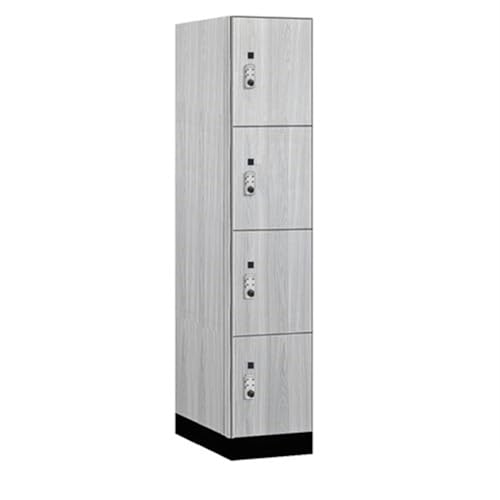 Salsbury 15 Wide Premier Wood Locker-Four Tier-1 Wide-6 Feet High-24” Deep-Silver Teak-Silver Resettable Combination Locks