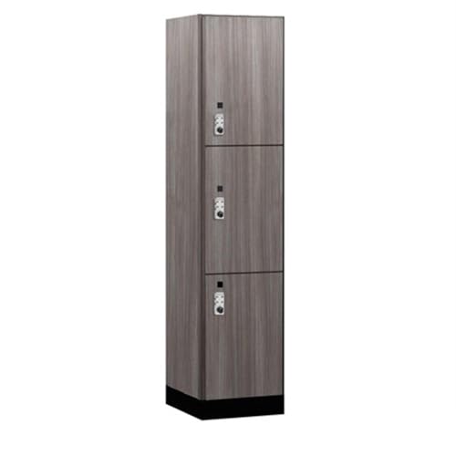 Salsbury 18 Wide Premier Wood Locker-Triple Tier-1 Wide-6 Feet High-18” Deep-Skyline Walnut-Silver Resettable Combination Locks