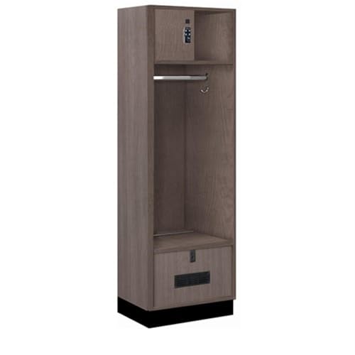 Salsbury 24 Wide Premier Wood Open Access Locker - 6 Feet High - 18 Inches Deep - Skyline Walnut - Black Resettable Locks
