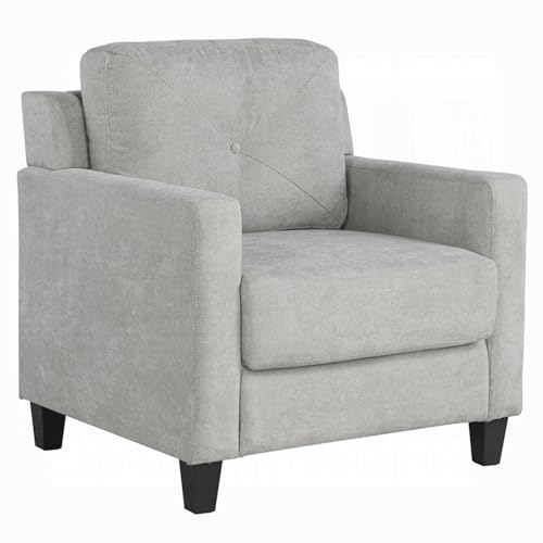 Royi Accent Chair, Track Armrest, Gray Fabric Seat w Tufted Backrest