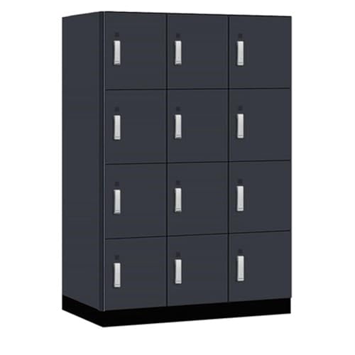 Salsbury 18 Wide Premier Wood Locker-Four Tier-3 Wide-6 Feet High-24” Deep-Carbon Mesh-Silver Electronic Locks