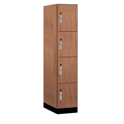 Salsbury 15 Wide Premier Wood Locker-Four Tier-1 Wide-6 Feet High-24” Deep-Red Oak-Silver Hasps